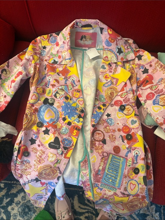 Fiorucci Jackets & Blazers - Fiorucci Pink Multicolor Graphic Blazer Jacket